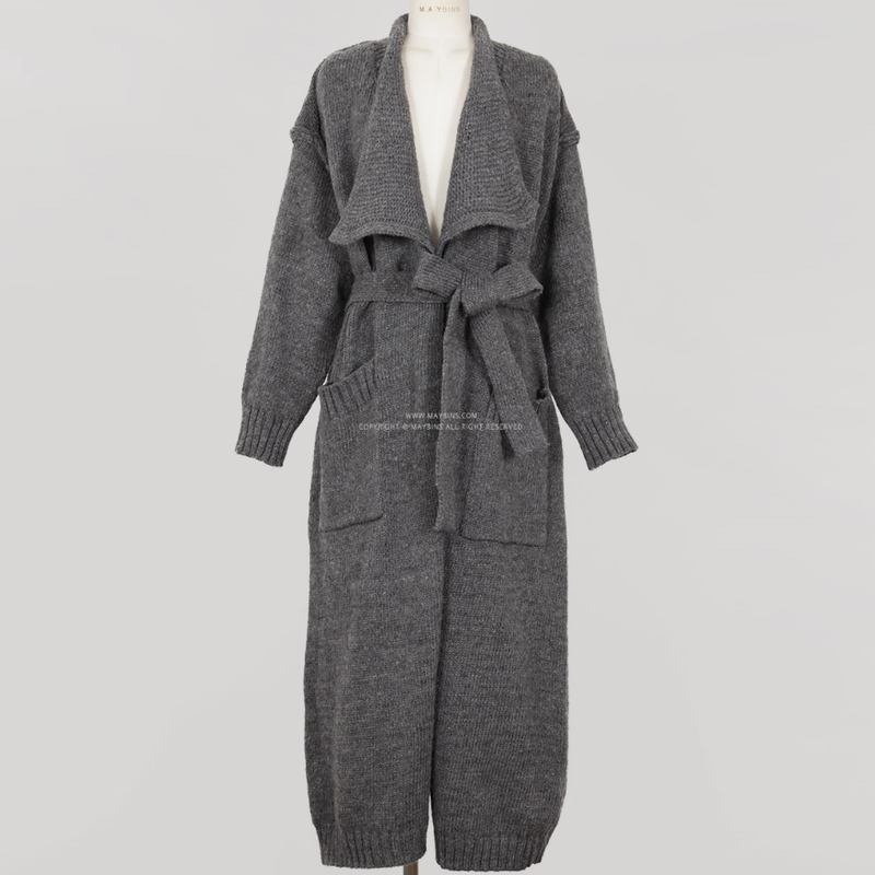 Mixed Color Belt Sweater Jacket Lady