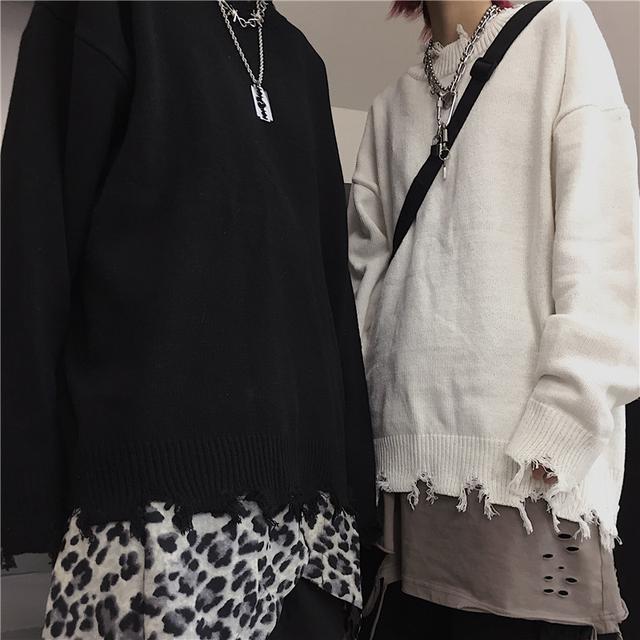 Korean Version Of The Lazy Loose Pullover Tattered Sweater Knit Sweater For Men And Women