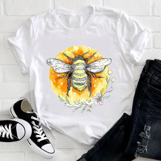 Women Feather Bird Short Sleeve Printing Spring Fashion B M - Shop at LoveMi