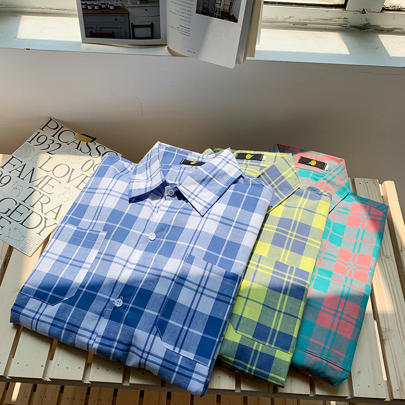 Men's Long Sleeve Hong Kong Style Plaid Simple And Handsome Shirt