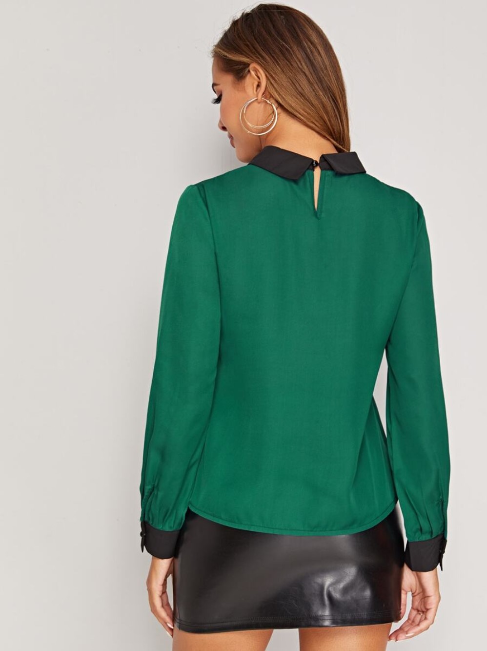 Lapel Color Matching Webbing Contrast Color Chiffon Ladies Shirt