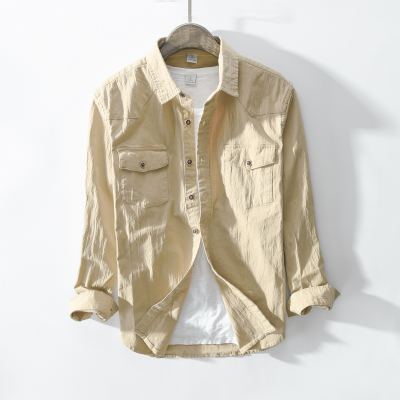 Pure Cotton Long-sleeved Shirt Korean Casual Slim Army Green Shirt Men