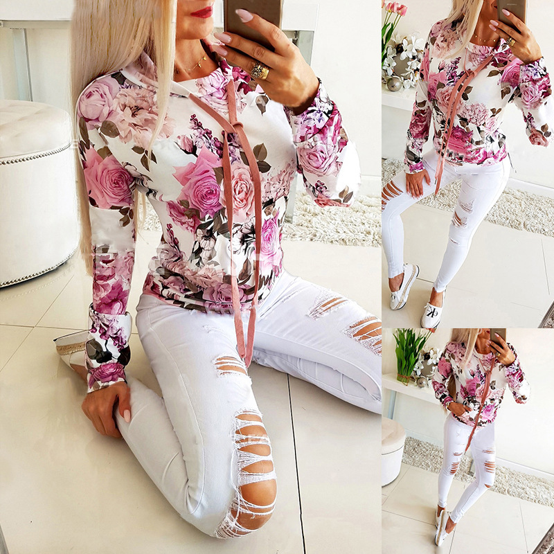 Tie-Dye Printed Hooded Lace-Up Long-Sleeved Sweatshirt