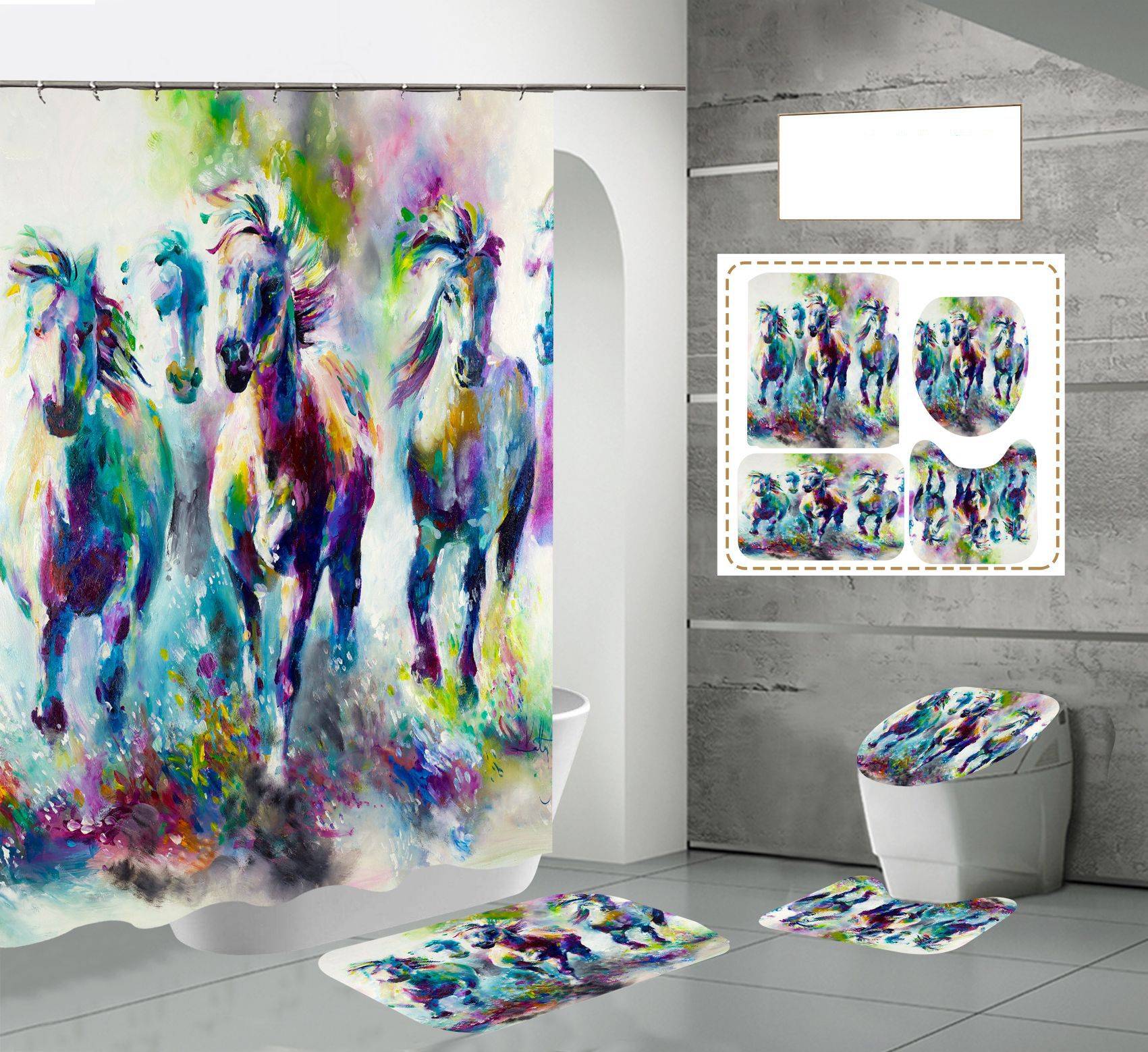 Digital Printing Waterproof Polyester Animal Shower Curtain