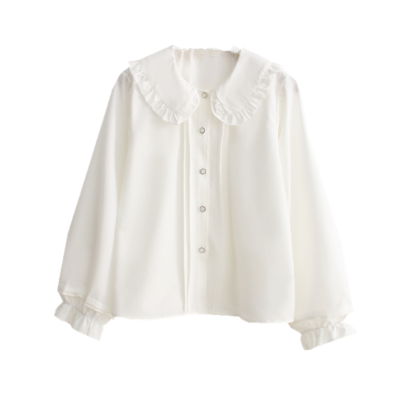 Doll Collar All-match Long-sleeved Shirt Ruffled White Shirt Women