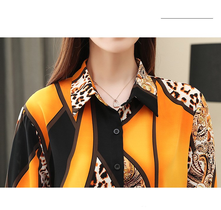 All-match Hit Color Printed Leopard Print Chiffon Shirt Blouse