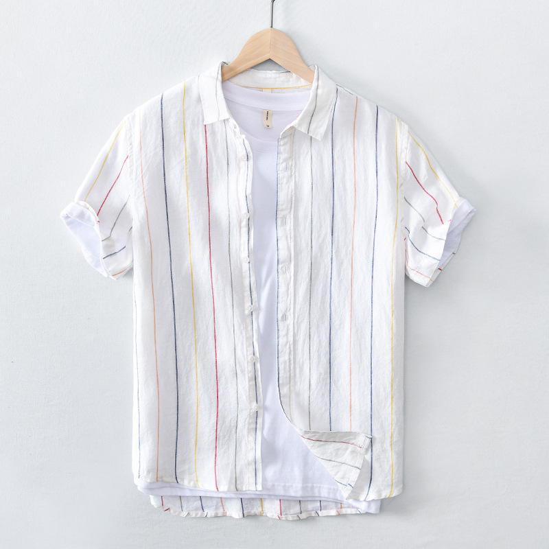 Linen Casual Striped Men's Short-sleeved Shirt