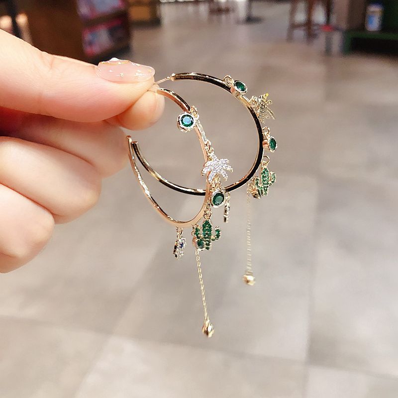 Personalized Zircon Micro-inlaid Palm Coconut Cactus Earrings