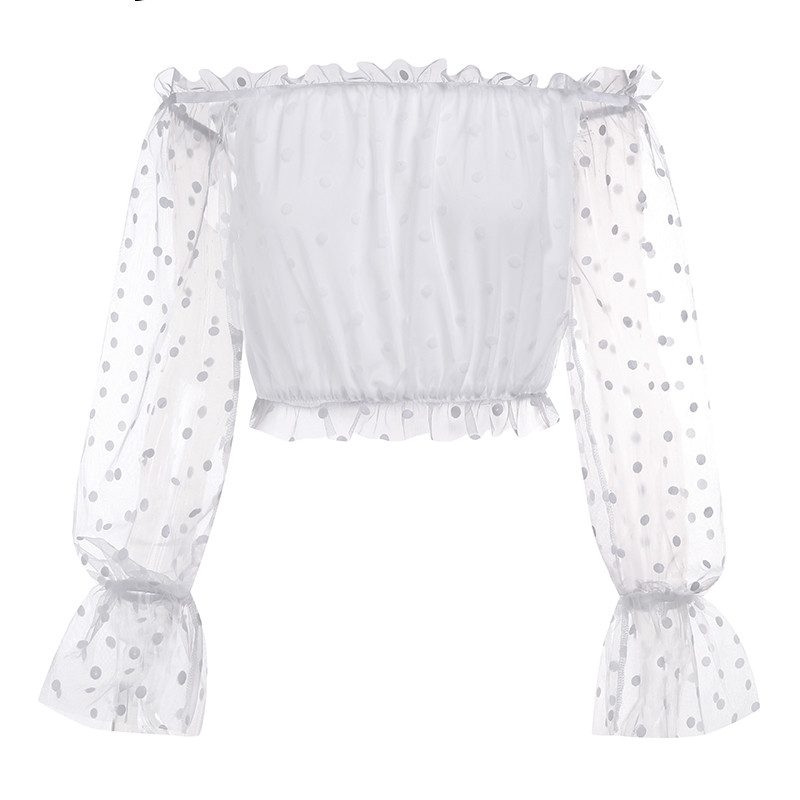 Polka Dot Lantern Long-Sleeved One-Word Neck Gauze