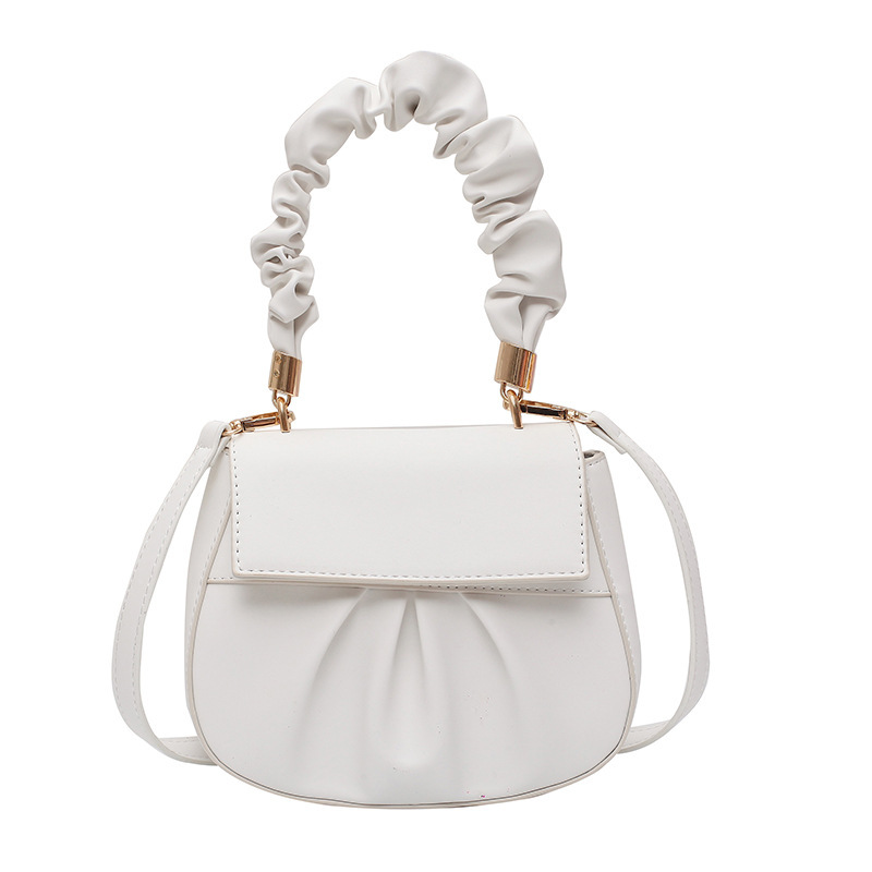 Pleated retro portable diagonal bag White - Shop at LoveMi