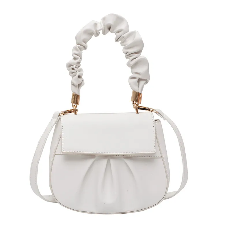 Pleated retro portable diagonal bag - White
