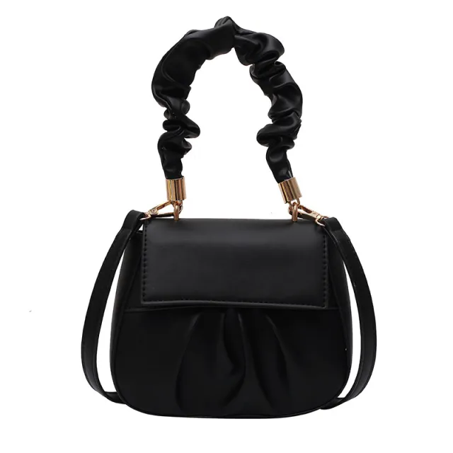 Pleated retro portable diagonal bag Black - Shop at LoveMi