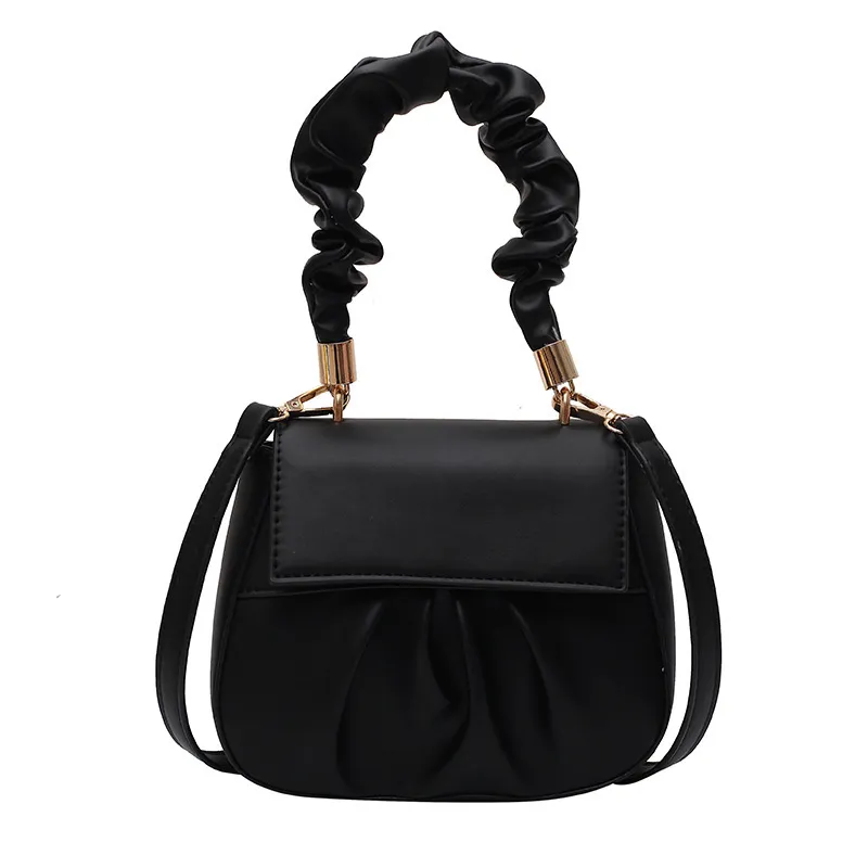 Pleated retro portable diagonal bag - Black