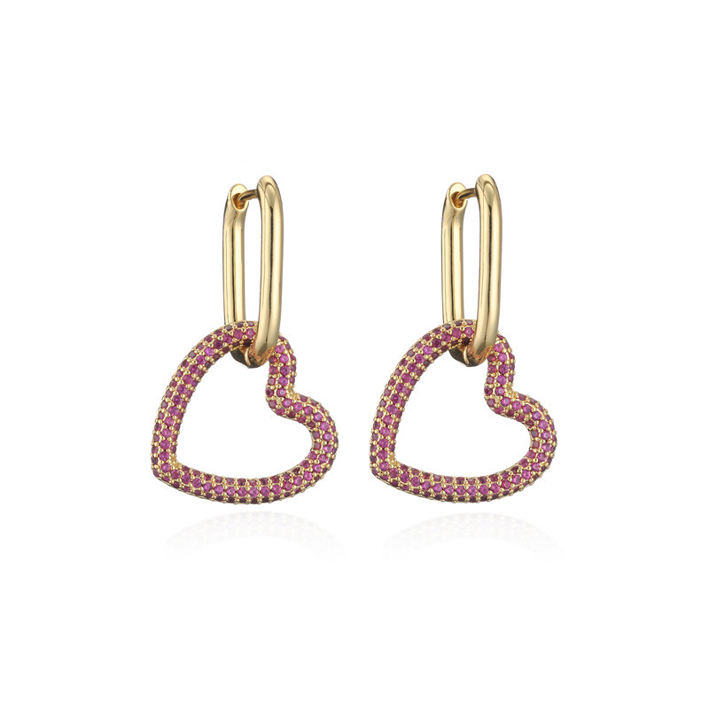 Electroplated copper micro-inlaid color zirconium earrings