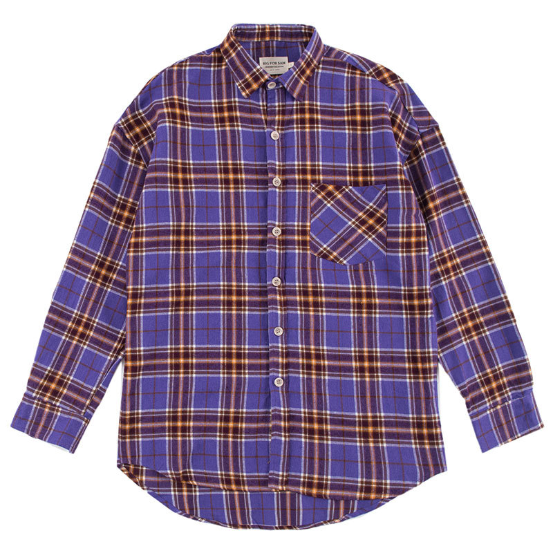 Loose Plaid Long-Sleeved Shirt With  Hem