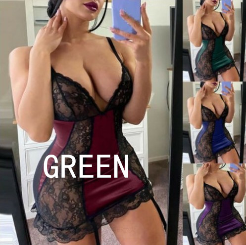 Translucent Nightdress With Lace Suspenders On The Back Side Green - Shop at LoveMi