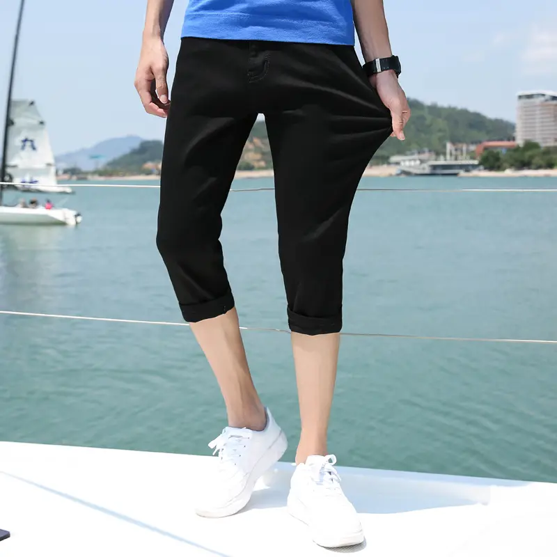 Seven Points Jeans Male Korean Version Trend Slim Body Small Feet White Shorts