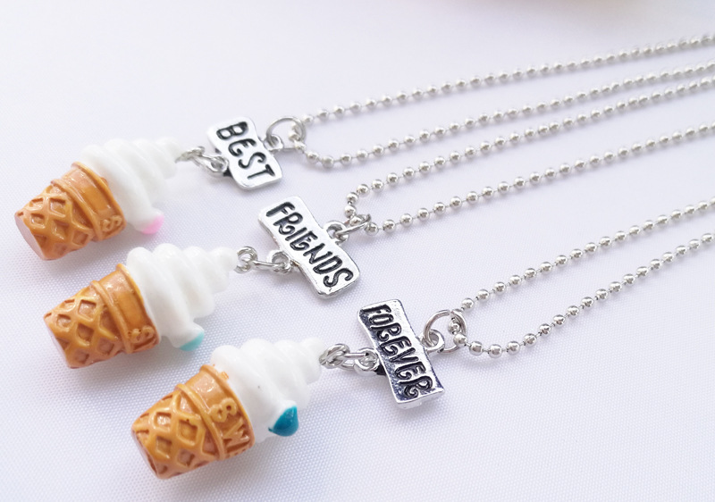 3PCS Set Resin Ice cream Pendant Bead Chain Necklace