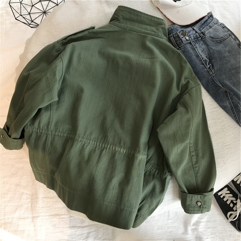 Toolwear Wind Spring New Women's Wear Korean Version Epaulets Loose Slim Long Sleeve Windbreaker Jacket Jacket Black