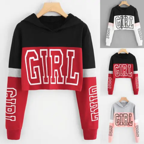 Crop Top Hoodie Sweatshirt Hoodies Women Patchwork Lett