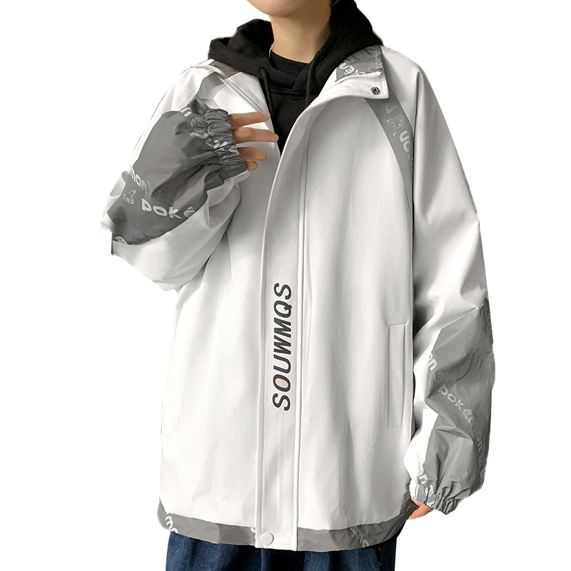 Men's Fashion Stand Collar Color Block Jacket Reflective Jacket