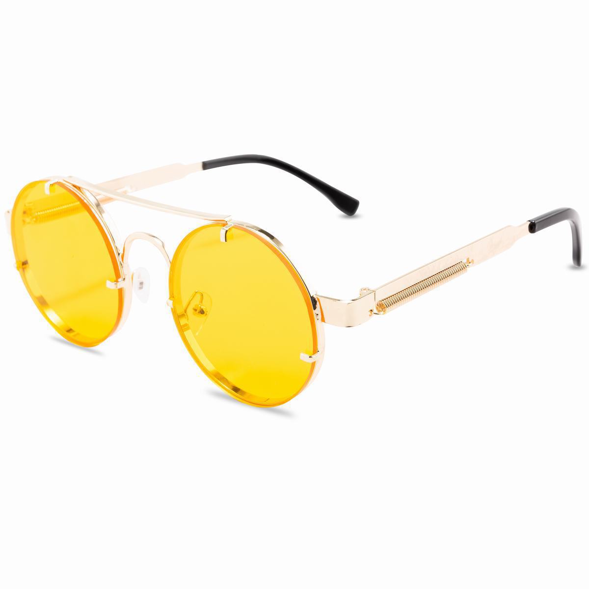 Title 2, Punk Retro Round Frame Sunglasses With Spring T...