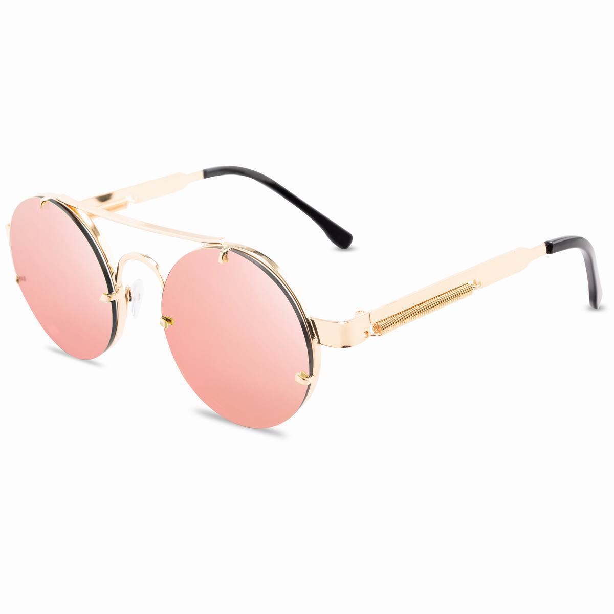 Title 3, Punk Retro Round Frame Sunglasses With Spring T...