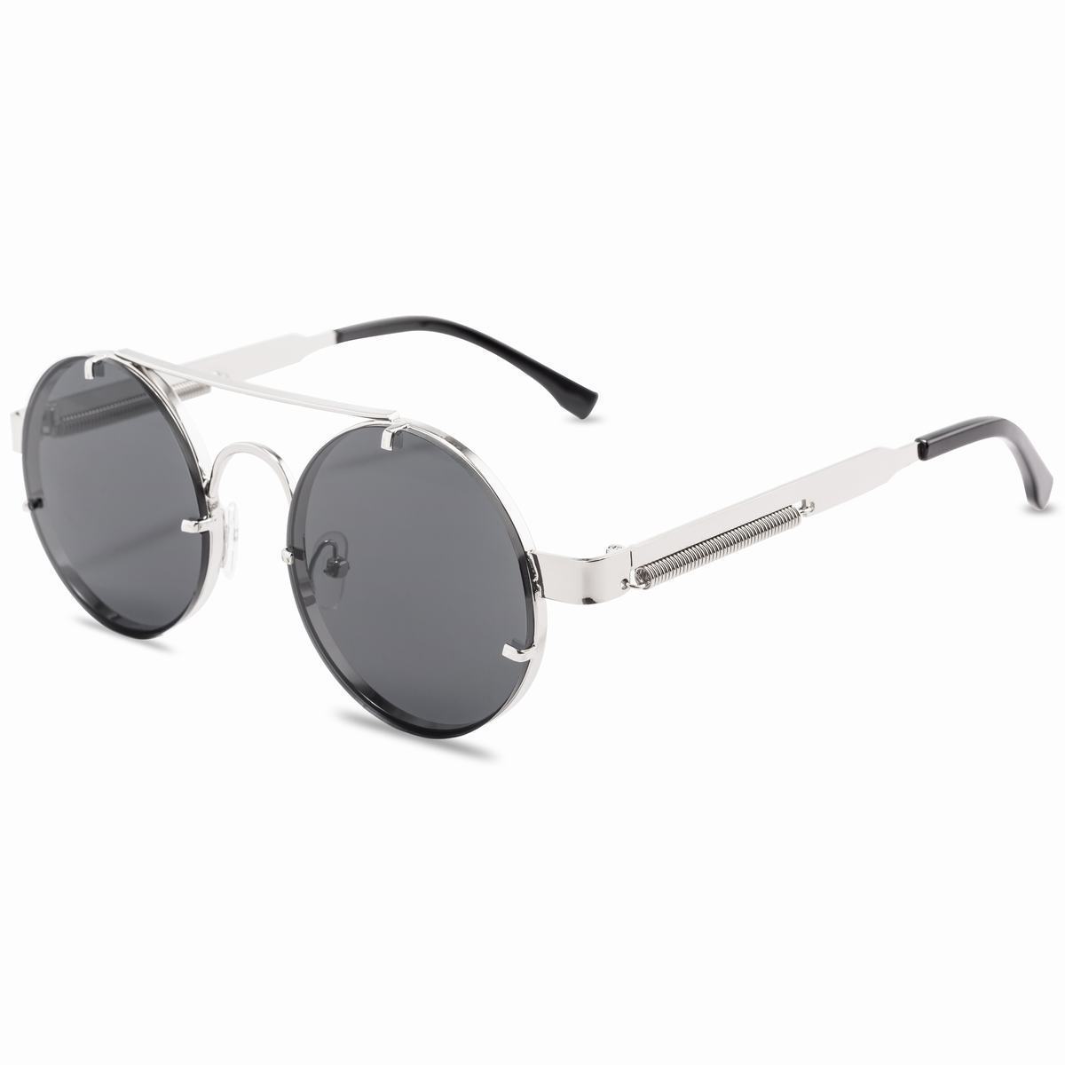 Title 8, Punk Retro Round Frame Sunglasses With Spring T...