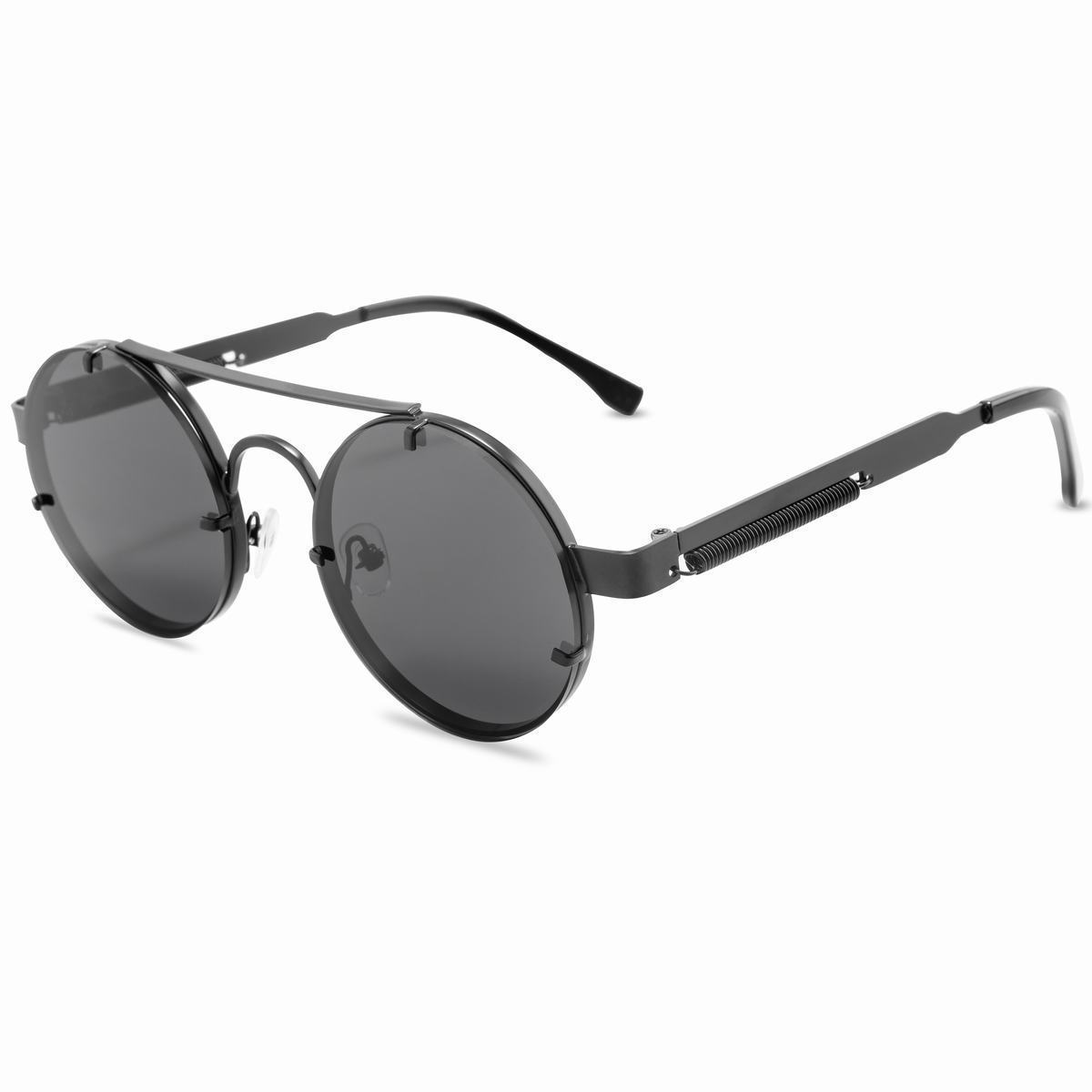 Title 7, Punk Retro Round Frame Sunglasses With Spring T...