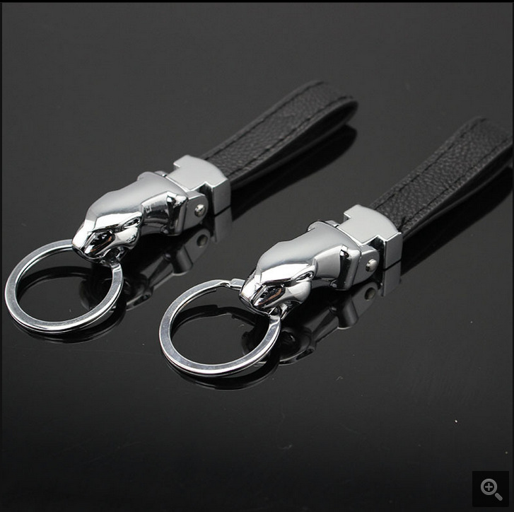 Car-styling Luxury Leopard Head Genuine Leather Key Chain