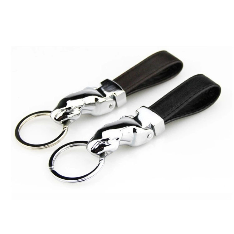 Car-styling Luxury Leopard Head Genuine Leather Key Chain