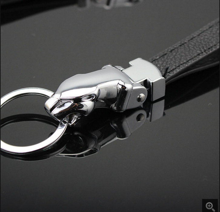 Car-styling Luxury Leopard Head Genuine Leather Key Chain