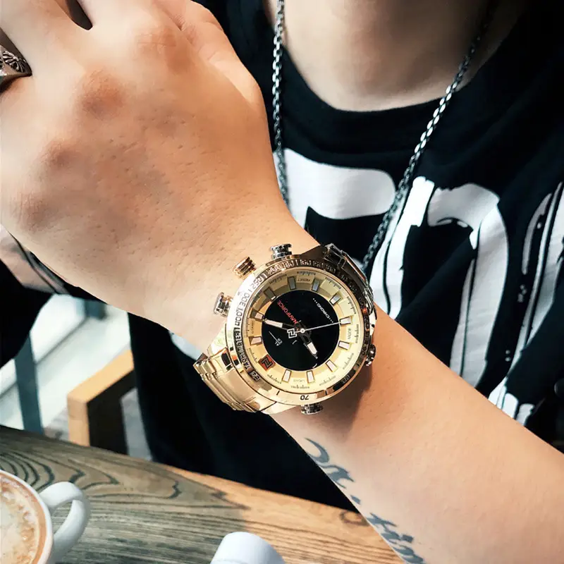 Waterproof LED Dual Display Multi-function Quartz Watch