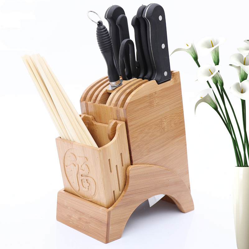 Wooden Knife Holder With Bamboo Blessing