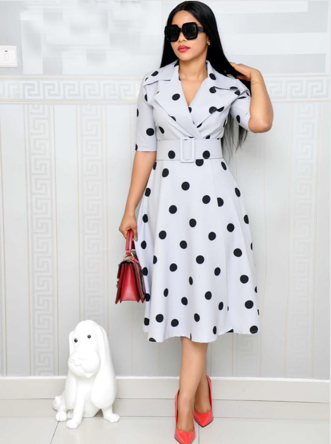 Dress Suit Collar Dots with Belt Large Size