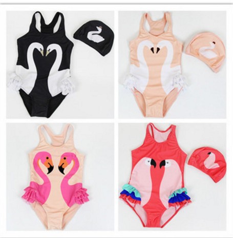 Girls One-Piece Swimsuit Free Swimming Cap