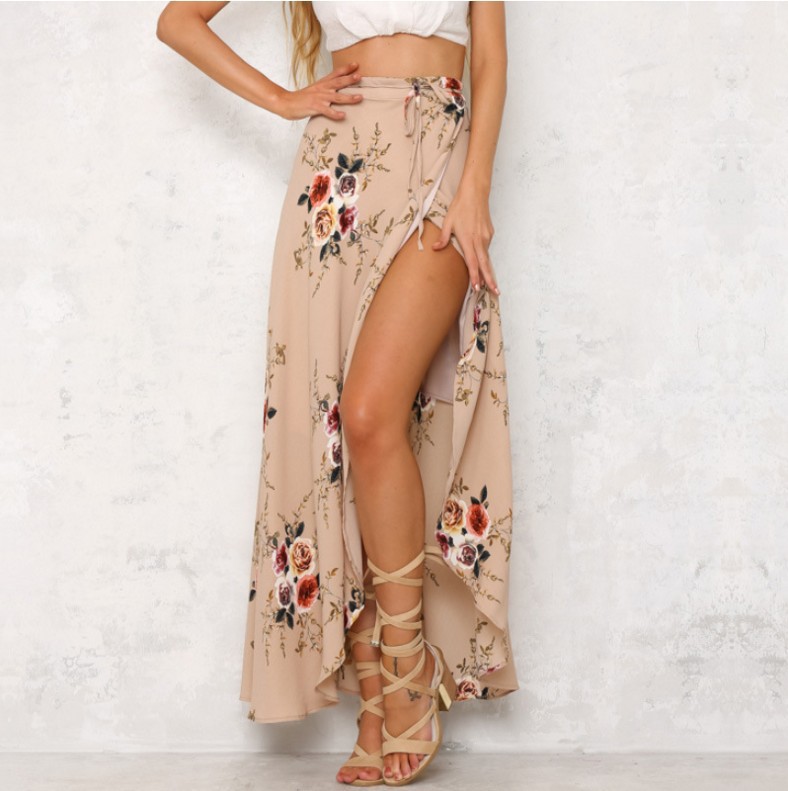 European And American Women's New Arrival lrregular slit printed skirt