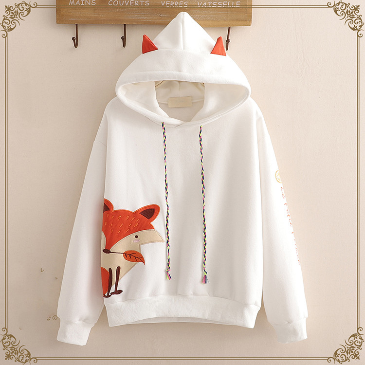 Autumn And Winter Clothing Junior High School Students Cute Ears Plus Velvet Padded Sweater