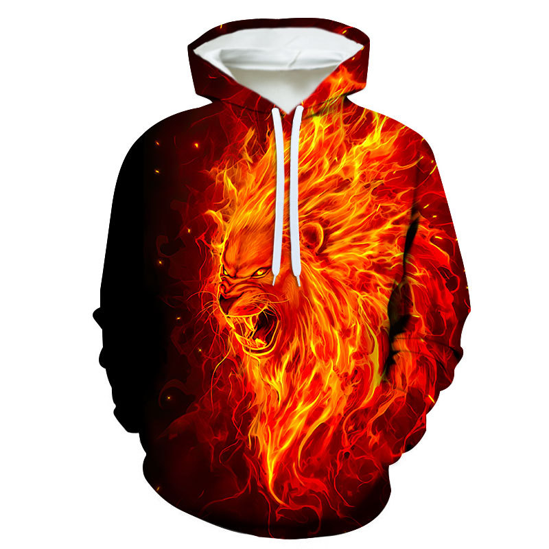 Flame Lion King 3D Digital Print Hoodie for Men and Women