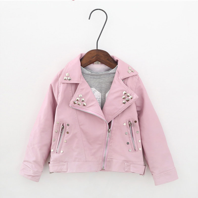 Children's solid color rivet PU leather jacket