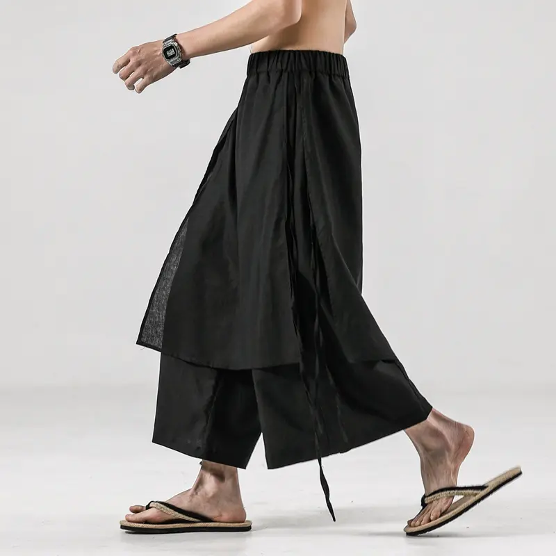 Men's Solid Color Retro Linen Casual Culottes