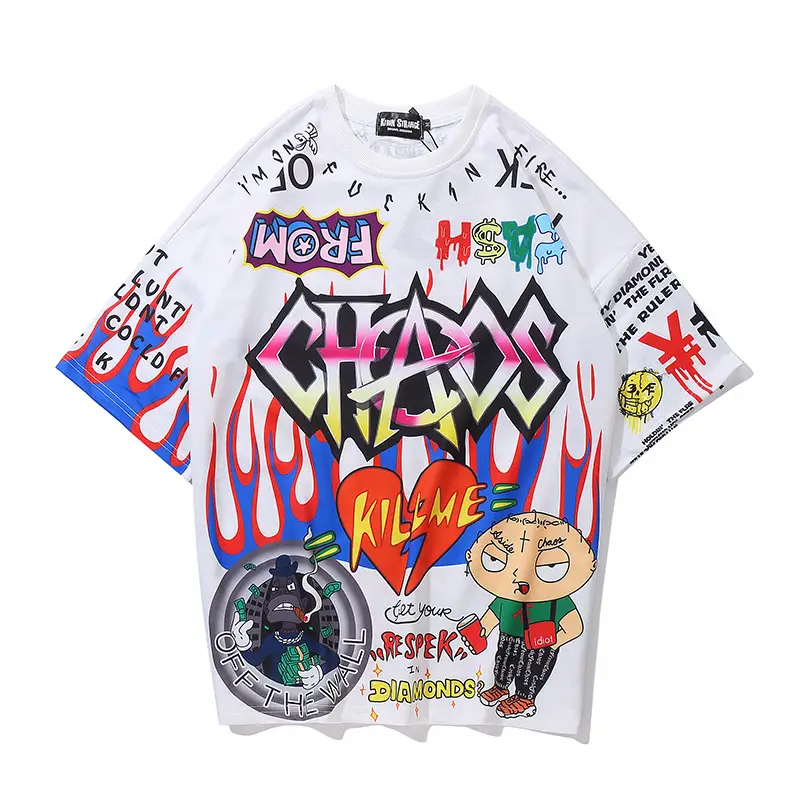 Personalized Men's Printed Cartoon Graffiti Short-Sleeved T-Shirt