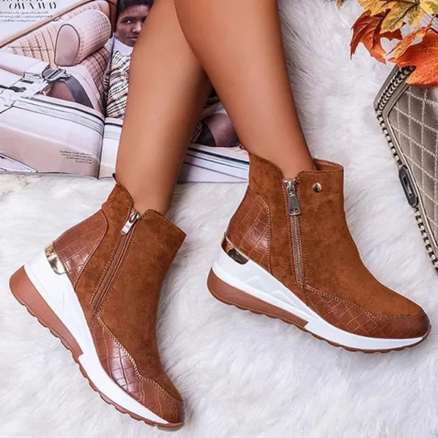 Slope heel Snow Boots Thick soled Plus Fleece Cotton Shoes Brown - Shop at LoveMi