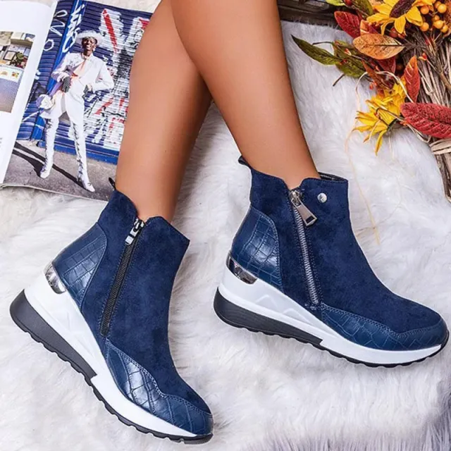 Slope heel Snow Boots Thick soled Plus Fleece Cotton Shoes Blue - Shop at LoveMi