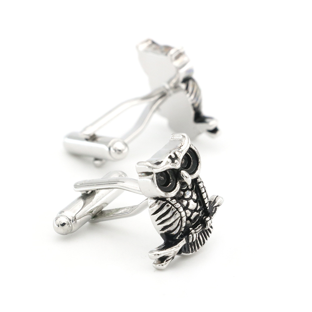 Animal series black vintage owl cufflinks