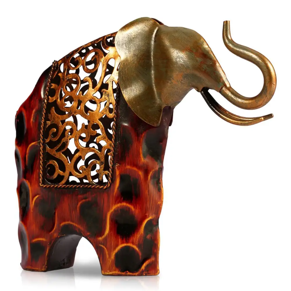 Works of Art Wrought Iron Flower Picking Elephant