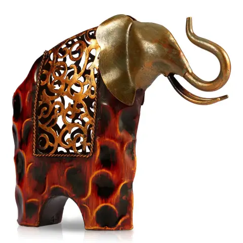 Works of Art Wrought Iron Flower Picking Elephant