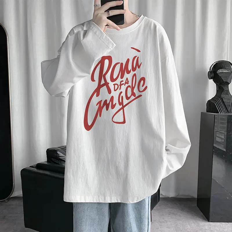 Trendy All-Match Tide Brand Printed Casual Men's Bottoming Shirt
