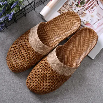 Summer Asian Straw Woven Sandals And Slippers Ladies Gray - Shop at LoveMi