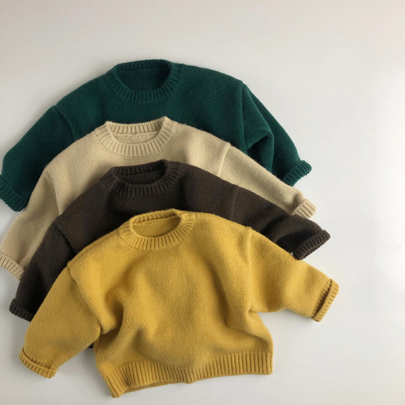 Autumn Winter Pullover Thick Korean Round Neck Children's Knitted Sweater Long Sleeves